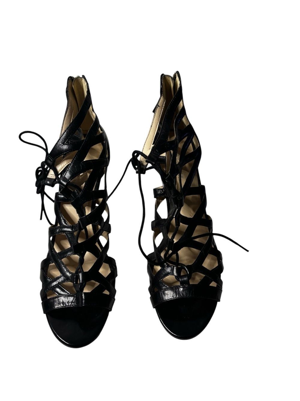 Nine West Black Lace-Up Cage Heels